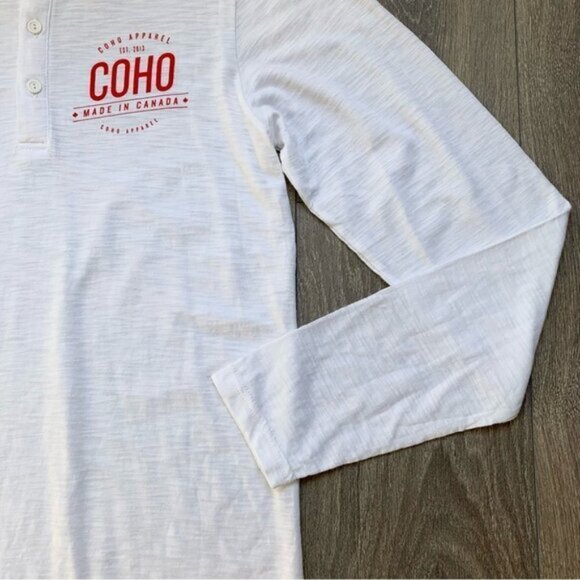 Mens Coho Apparel Shirt Logo Artisan Melange Henley Long Sleeve White Size Large - Picture 5 of 13
